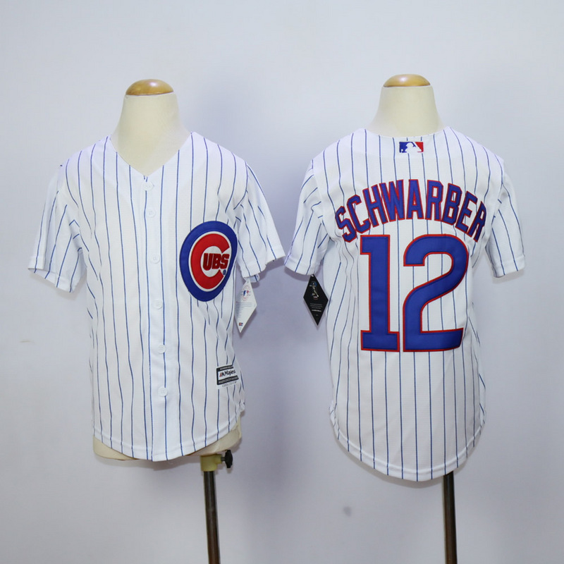 Youth Chicago Cubs #12 Schwarber White MLB Jerseys